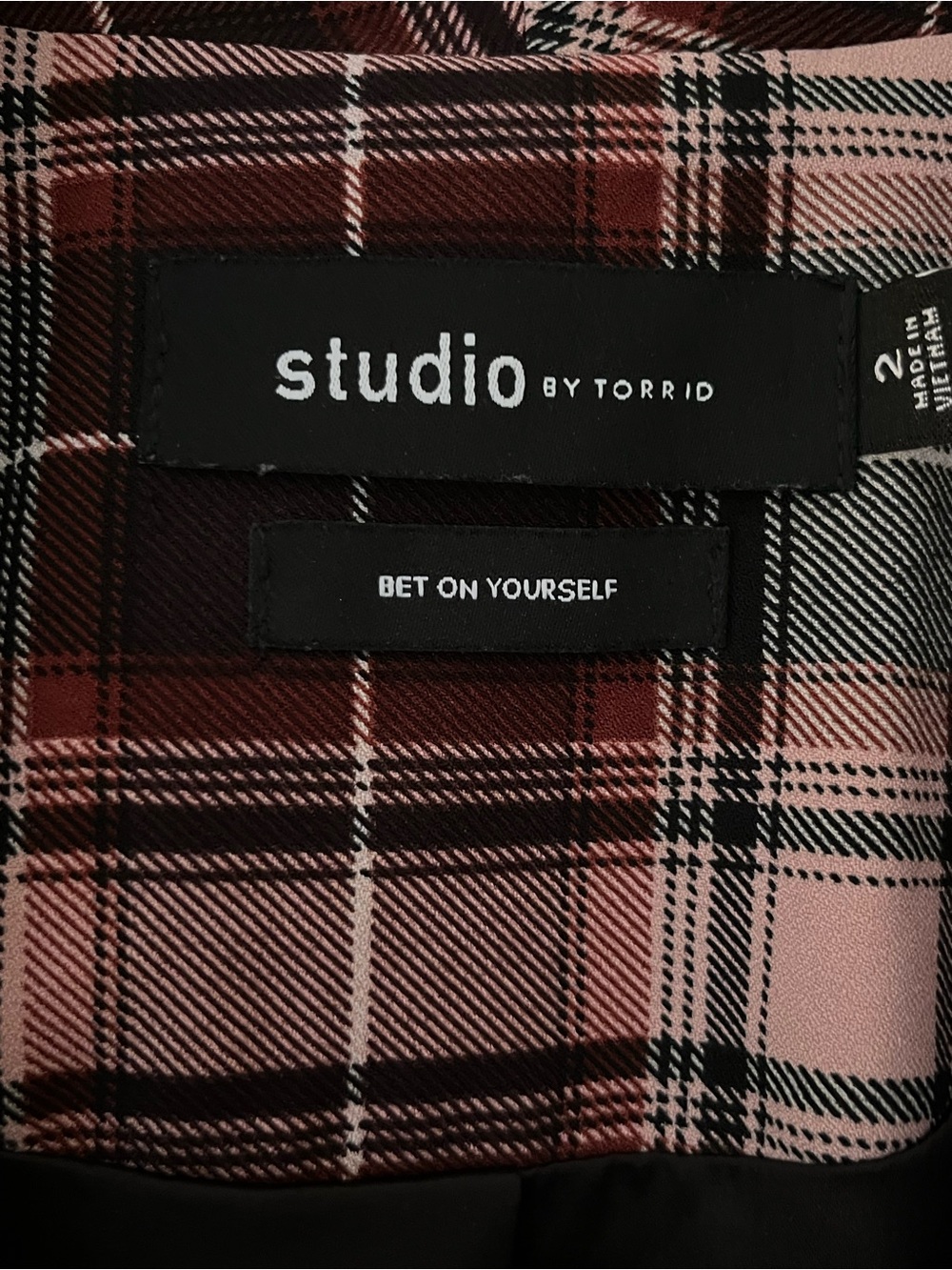 torrid Pink and Black Plaid Open Blazer Jacket - Picture 4 of 9